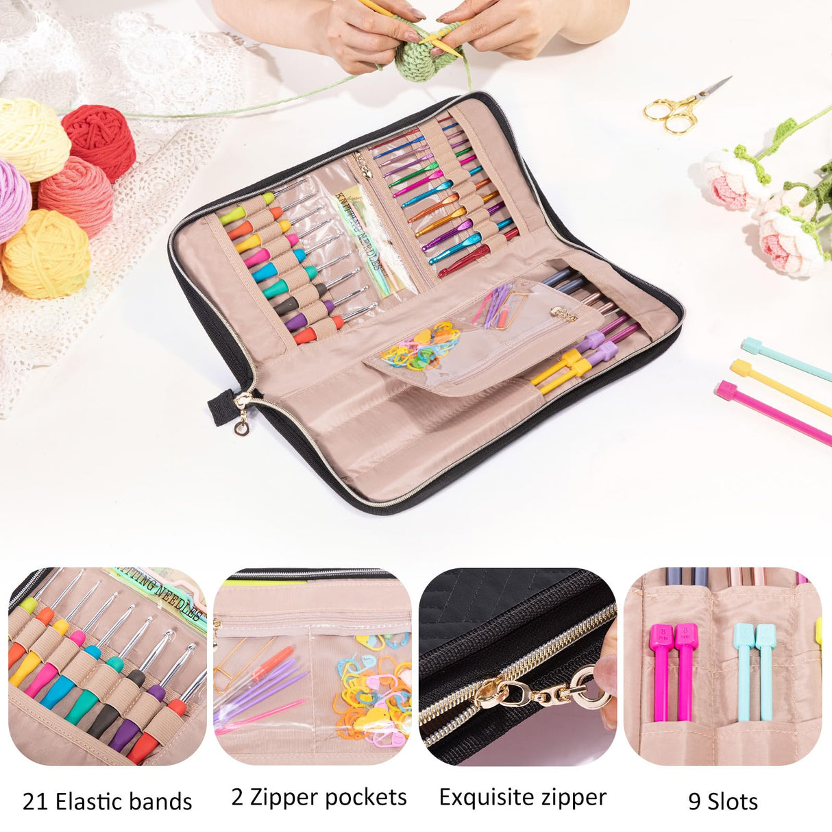 MYBAGZING Knitting Needles Case (Up to 14 Inches) - Organizer for Knitting and Crochet Accessories - Empty Hook Case MYBAGZING
