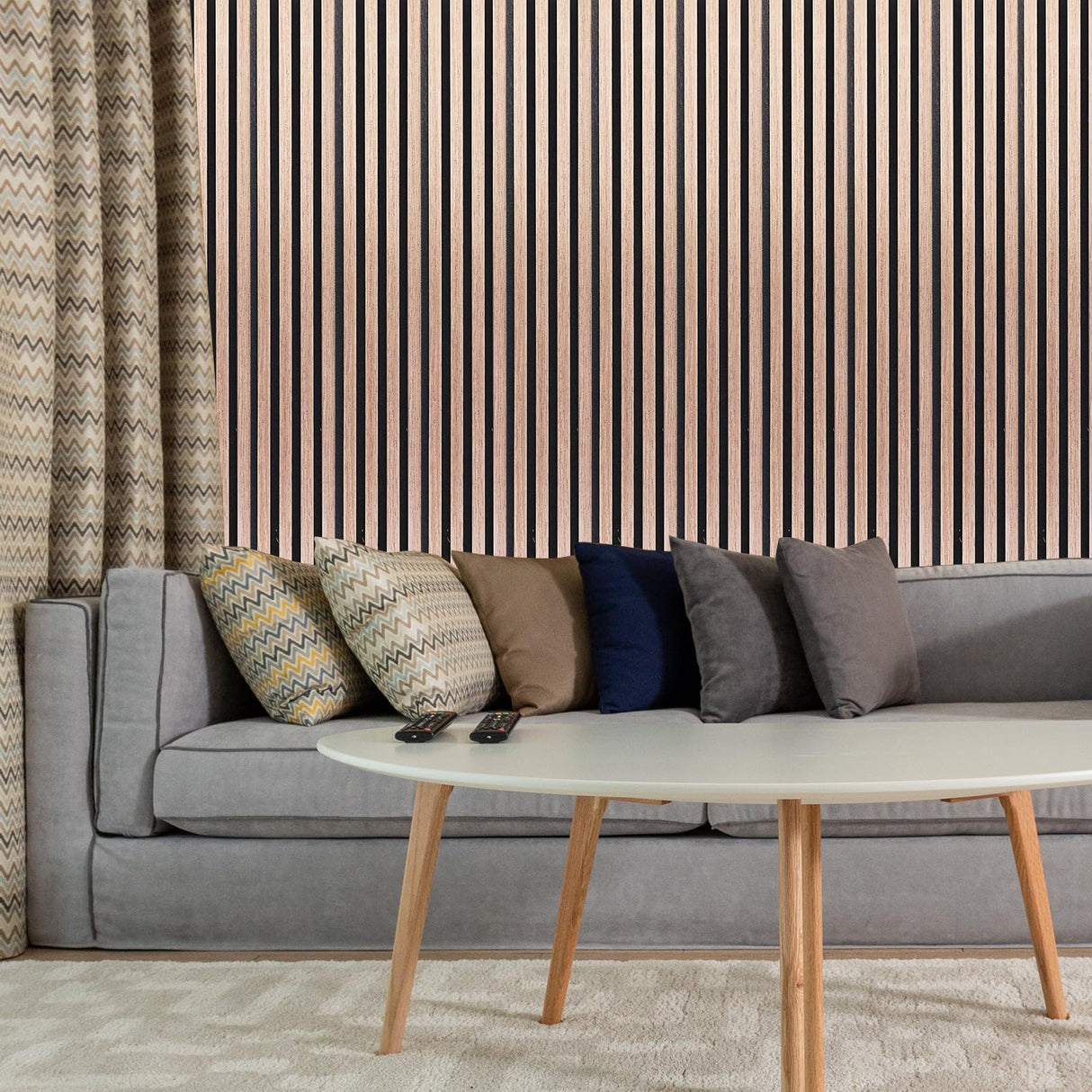 NeatiEase Wood Wall Panels, 9 Feet Acoustic Slat Wall Panels for Interior Wall Decor and Noise Reduction, Decorative Slat Wall Paneling, Smoked Oak, 4-Piece NeatiEase