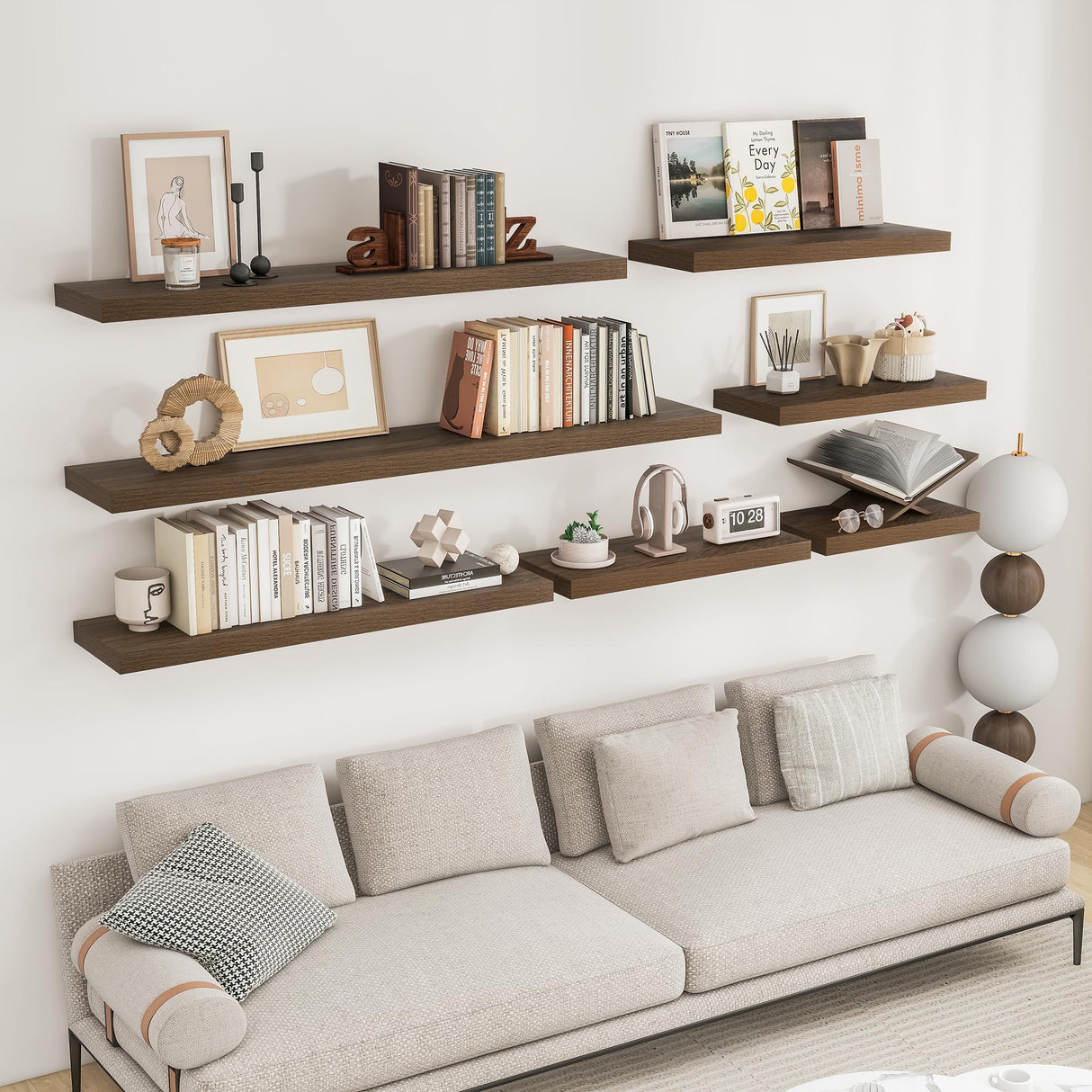 RICHFOCUS 36Inch Floating Shelves for Wall 2 Pack Shelves for Bedroom|Kitchen|Bathroom Wall Mounted Rustic Wood Floating Shelf with Invisible Brackets for Books|Storage|Decor, Walnut RICHFOCUS