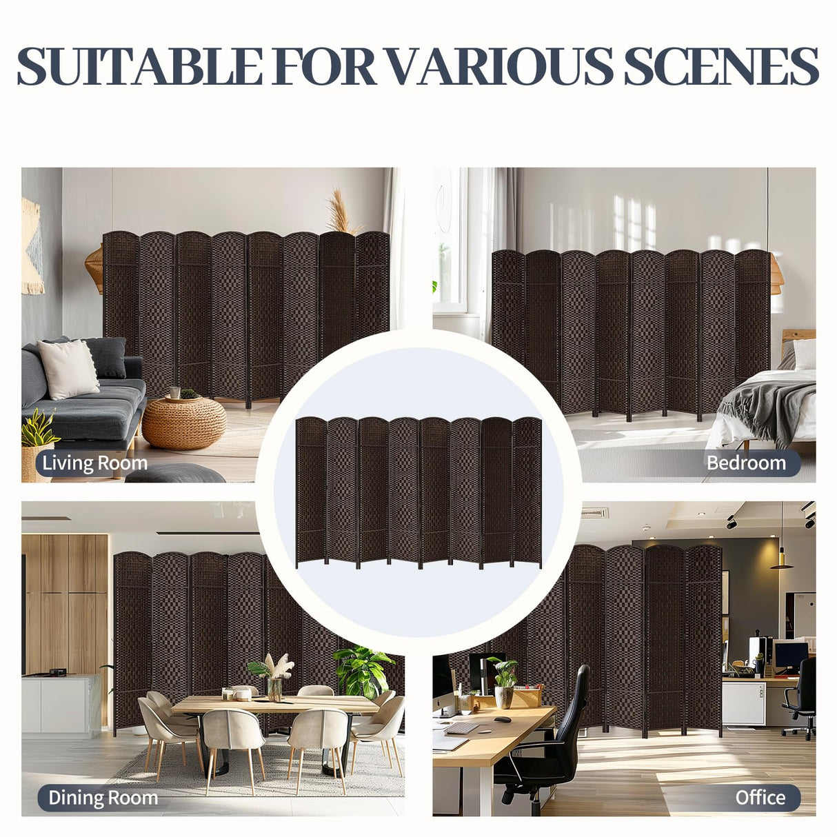 HALLYBEE Room Divider for Space Separation, Room Dividers and Folding Privacy Screens, 6ft Wall Partitions, Privacy Screen, 16in Folding Panel Separation 8 Panel, Dark Mocha HALLYBEE