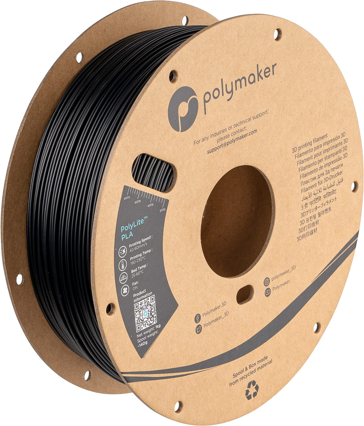 Polymaker PLA Filament, Black 3D Printing PLA Filament 1.75mm 1kg - PolyLite 3D Printer PLA Filament, Dimensional Accuracy +/- 0.03mm, Compatible with Most 3D Printer, Black POLYMAKER