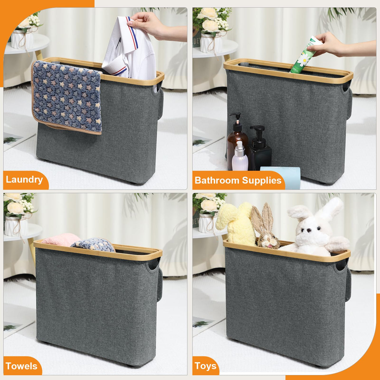 30L Toilet Paper Storage Basket with Lid, Bathroom Toilet Paper Storage Holder for up to 9-12 Rolls, Bamboo Toilet Tissue Storage Bin with Footbase Dntorx