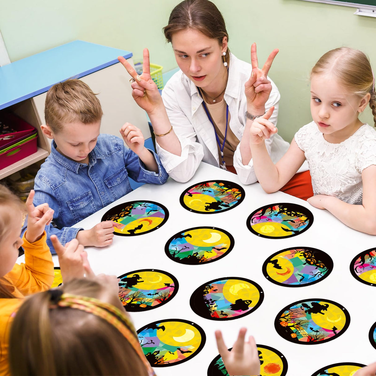 TENDFINE 24 Sets Halloween Night Suncatcher Craft Kit DIY Bat Ghost Tissue Sign Paper Art Craft Activity Halloween Ornament Home Classroom Window Decoration TENDFINE