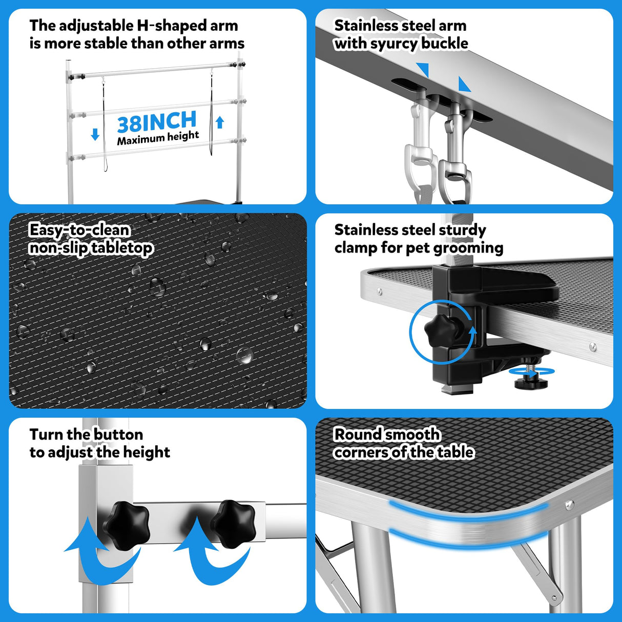 Polar Aurora 46'' Pet Dog Grooming Table,Adjustable Height Heavy Duty Professional Stainless Steel Grooming Table for Dogs at Home for Medium Large Dogs w/H-Shape Arm,2 Nooses,Mesh Tray Polar Aurora