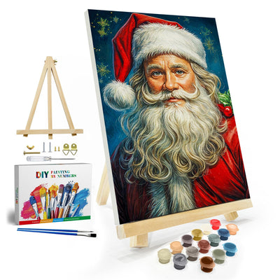 JOOZ Christmas Paint by Numbers Kit for Adults with Frame, Santa Claus Paint by Number with Easel, DIY Christmas Framed Paint by Number Kits for Gift Home Wall Decor 8x12 Inch
