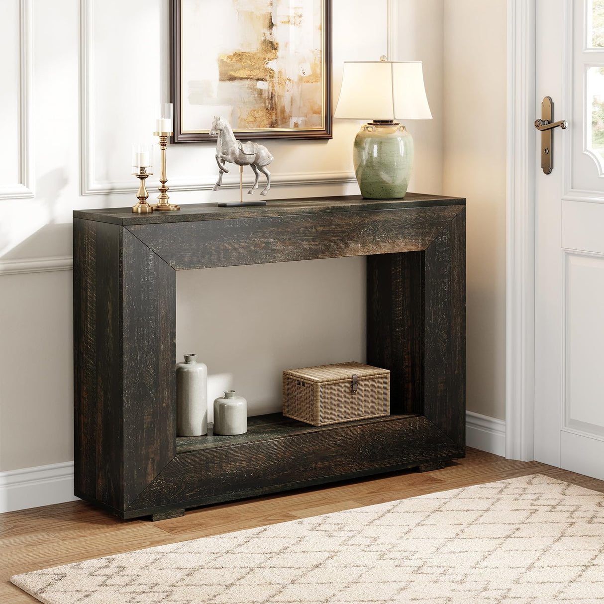 LITTLE TREE 47 Inches Console Table, Sofa Table with Storage, Modern Entryway Table for Hallway, Narrow Long Sofa Entryway Table for Living Room, Black LITTLE TREE