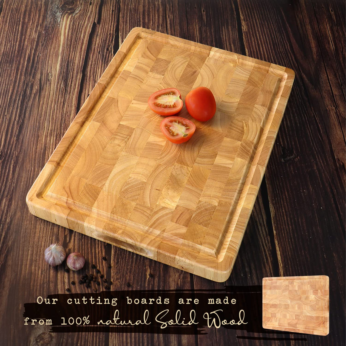 Cutting Board (17x13x1,5in) Wood Cutting Board, End Grain Cutting Board, Wooden Butcher Block, Chopping Board - Reversible Multipurpose For Kitchen FANICHI