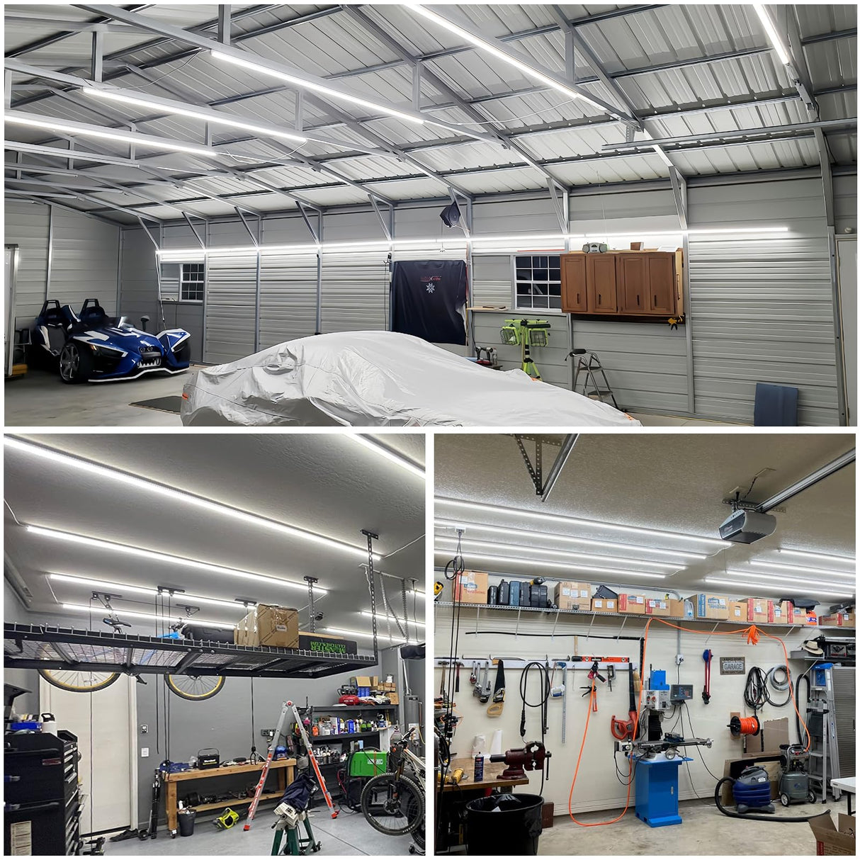 SHOPLED 8FT 72W 9360LM 6000K Cool White High Output Linkable T8 Tube Fixtures, V-Shaped, 8 Foot Lights for Garage, Warehouse, 4 Pack SHOPLED