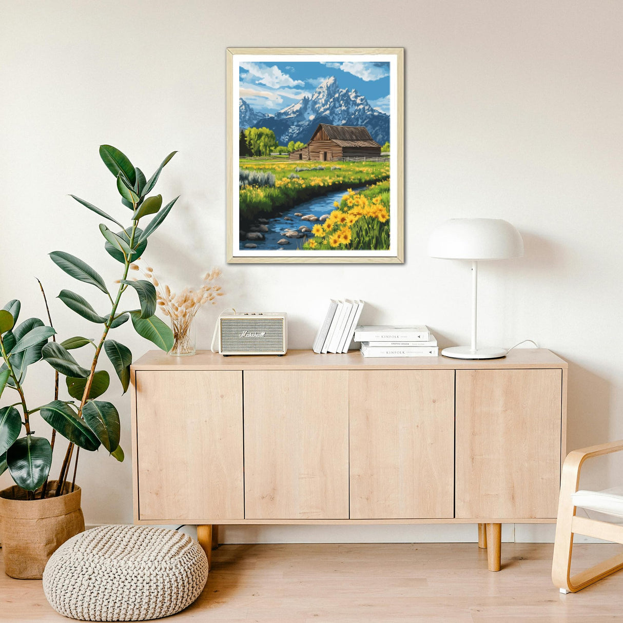 ARNLRDYA Grand Teton National Park Paint by Numbers for Adult, Moulton Barn Painting by Number Kits, Snow Mountains Flower Scenery DIY Acrylic Painting for Home Wall Decor(16×20inches, Unframe) ARNLRDYA