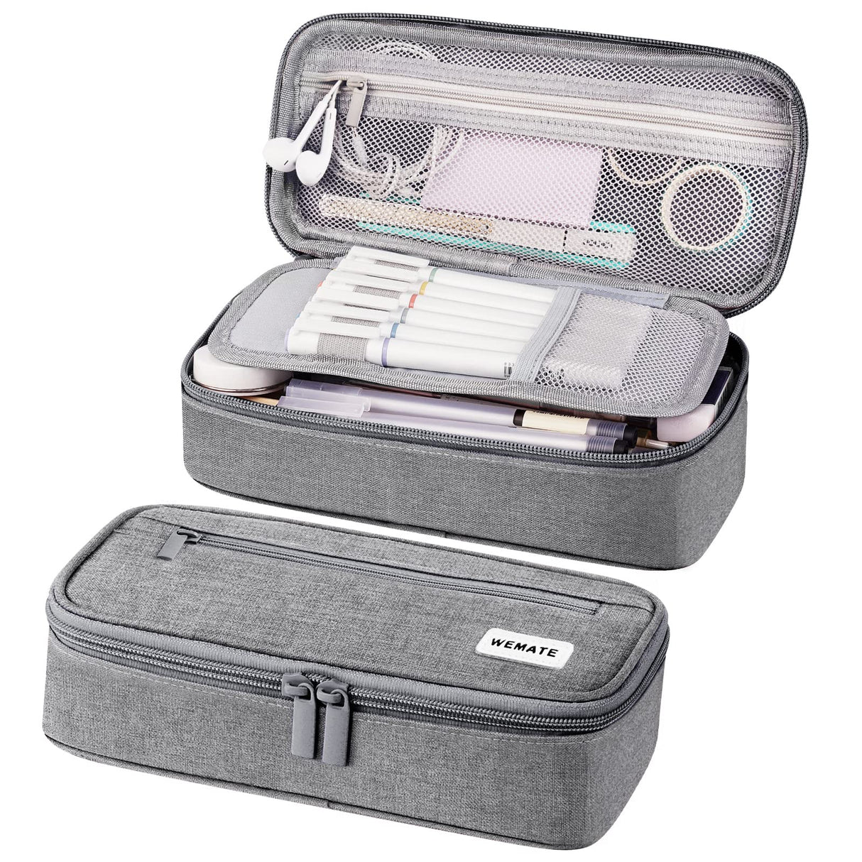 WEMATE Large Pencil Case Aesthetic,Big Capacity Canvas Pencil Pouch with Zipper, Pencil Case for Women & Men, Marker Pen Case,Portable Stationery Pencil Bag for Office Light Grey WEMATE