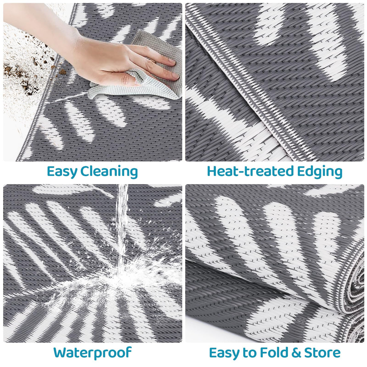 Outdoor Rug, Patio Rug, Plastic Straw Camping Rugs, Large Waterproof Area Rug and Mat for Outdoors, RV, Patio, Backyard, Deck, Porch, Beach, Balcony, (5'x 8', White&Gray) StepRite