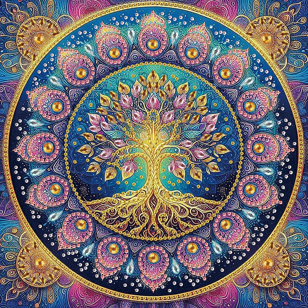 Stalente Diamond Painting Kits for Adults Tree of Life, 5D Special Shape Diamond Art Kits for Beginners, Crystal Rhinestones Diamond Painting for Home Wall Decoration Gift 12×12inch, Mandala Stalente