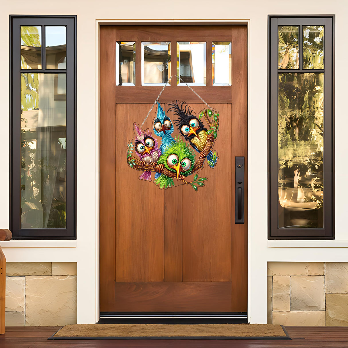 5D Diamond Art Hanging Kit for Adult,Special Shaped Rhinestone,Double Sided DIY Acrylic Diamond Art Painting Window Pendants Home Garden Wall Hanging Kits Hanging Ornament (Four Birds) JJFox