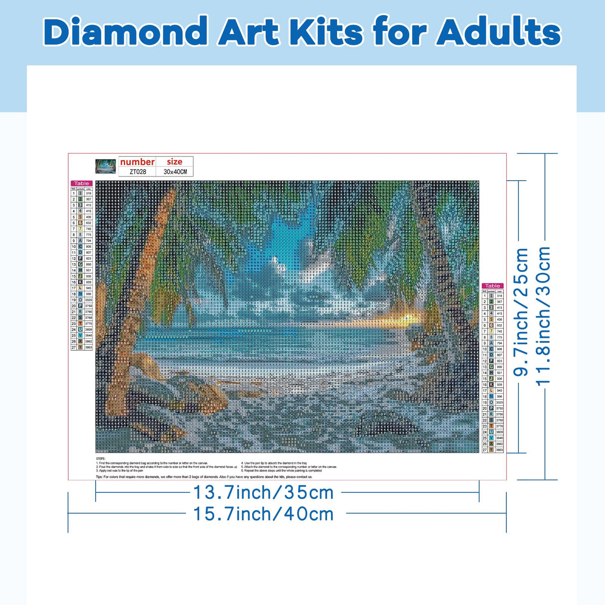 TOSTOG Beach Scenery Diamond Art Kits for Adults, Large Sea Diamond Paintings for Adults, Full Drill Coconut Tree Diamond Art Kits, 5D Diamond Paintings Kit Gem Painting Decoration 12 * 16 Inch. TOSTOG