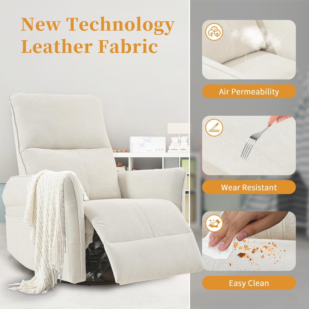 QKFF Power Swivel Rocker Recliner Chair for Nursery, Upholstered Snowflake Velvet 270°Swivel Glider Rocker Chair with USB Ports, Small Power Recliners for Small Spaces Living Room QKFF