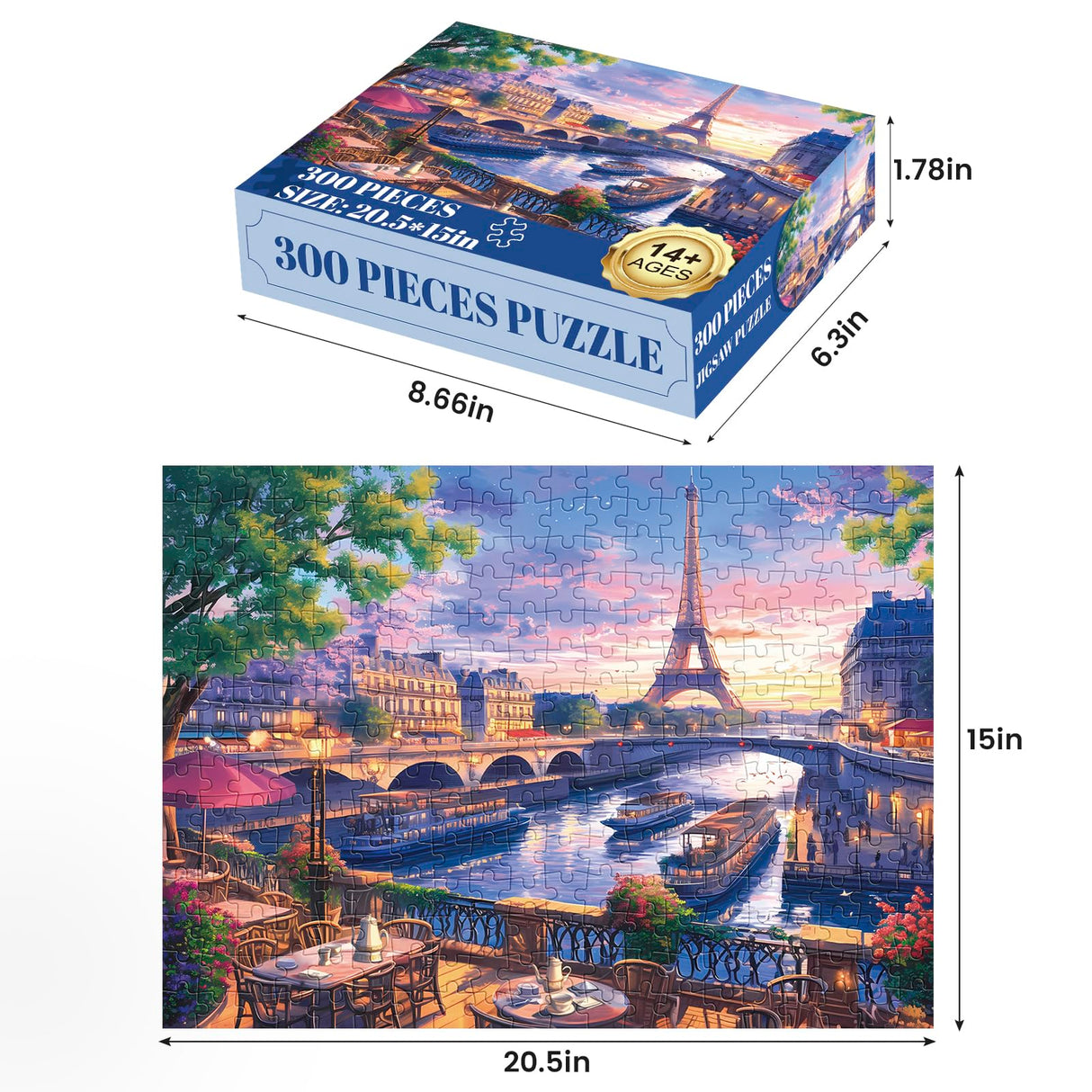 300 Piece Puzzle for Adults-Blooming Paris | Recycled Cardboar Jigsaw Puzzles 300 Pieces | Challenging Family Activity Great Gift Idea for Family Friends | Difficult Puzzles Size 20.5X 15 inches Edsjegn