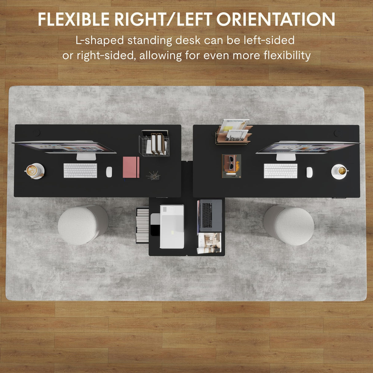 FLEXISPOT 63'' L Shaped Standing Desk with Drawers, Adjustable Height Desk with Shelves, Large Corner Stand Up Desk with Headphone Hooks for Home Office, Black Top+ Black Frame FLEXISPOT