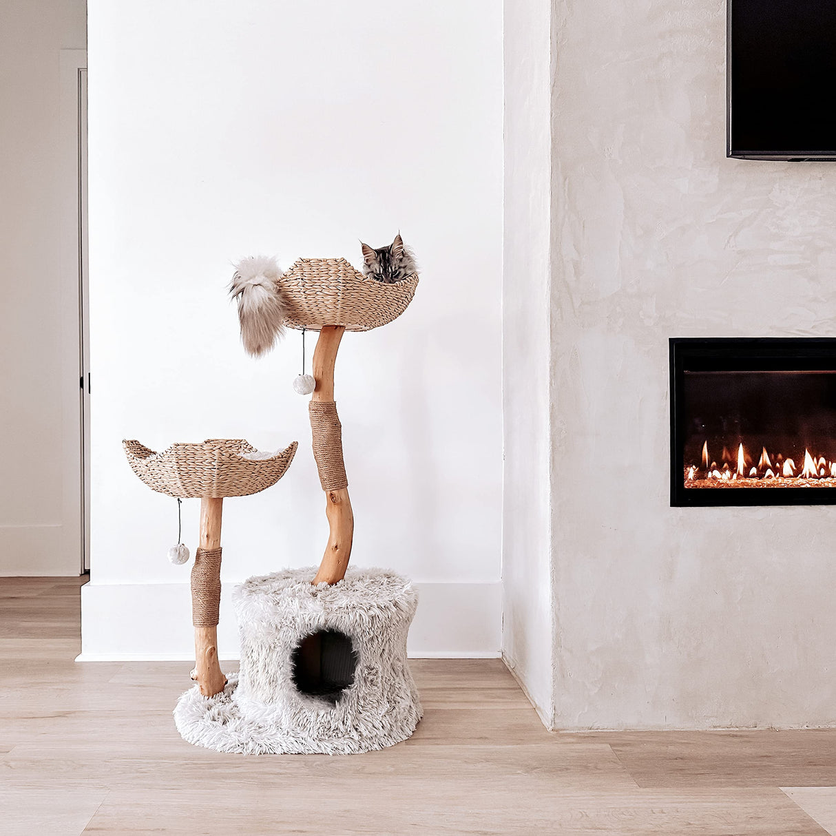 MAU Modern Cat Tree Tower for Large Cats, Real Branch Luxury Cat Condo, Wood Cat Tower, Cat Scratching Tree, Cat Condo, Cat Lover Gift, Luxury Cat, Cat Gifts by Mau Lifestyle Mau Lifestyle