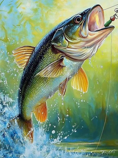 UPABLUNSO Diamond Painting Kits for Adults, 5D DIY Bass Fish Modern Diamond Art Kits for Beginners Round Full Drill Diamond Paintings Gem Art Craft for Home Wall Decor Gift 12x16 Inch