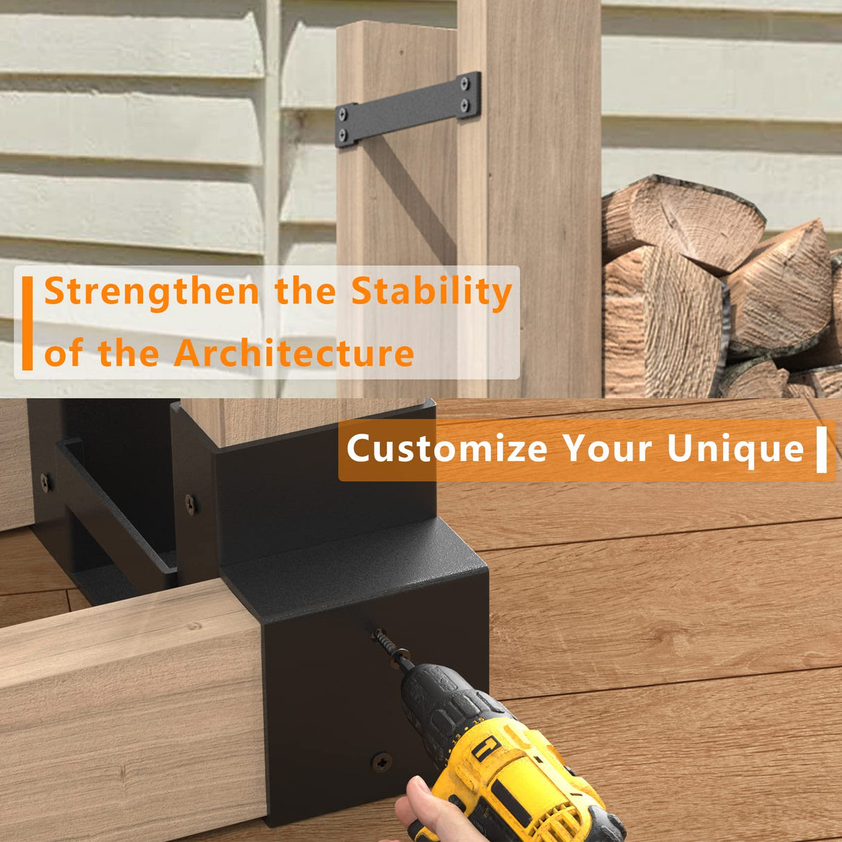 Mr IRONSTONE Firewood Rack Outdoor Indoor, Firewood Rack Brackets Kit Adjustable to Any Length, Heavy Duty Fire Wood Storage Racks with 34 Mr IRONSTONE