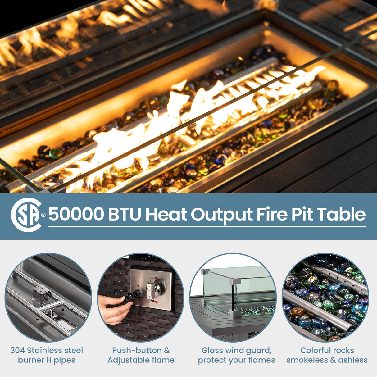 Amopatio Patio Furniture Set with Fire Pit Table, Outdoor Furniture Sectional Sofa with Swivel Chairs, Modern Conversation Sets for Balcony Backyard, Navy(Include Waterproof Covers ) Amopatio