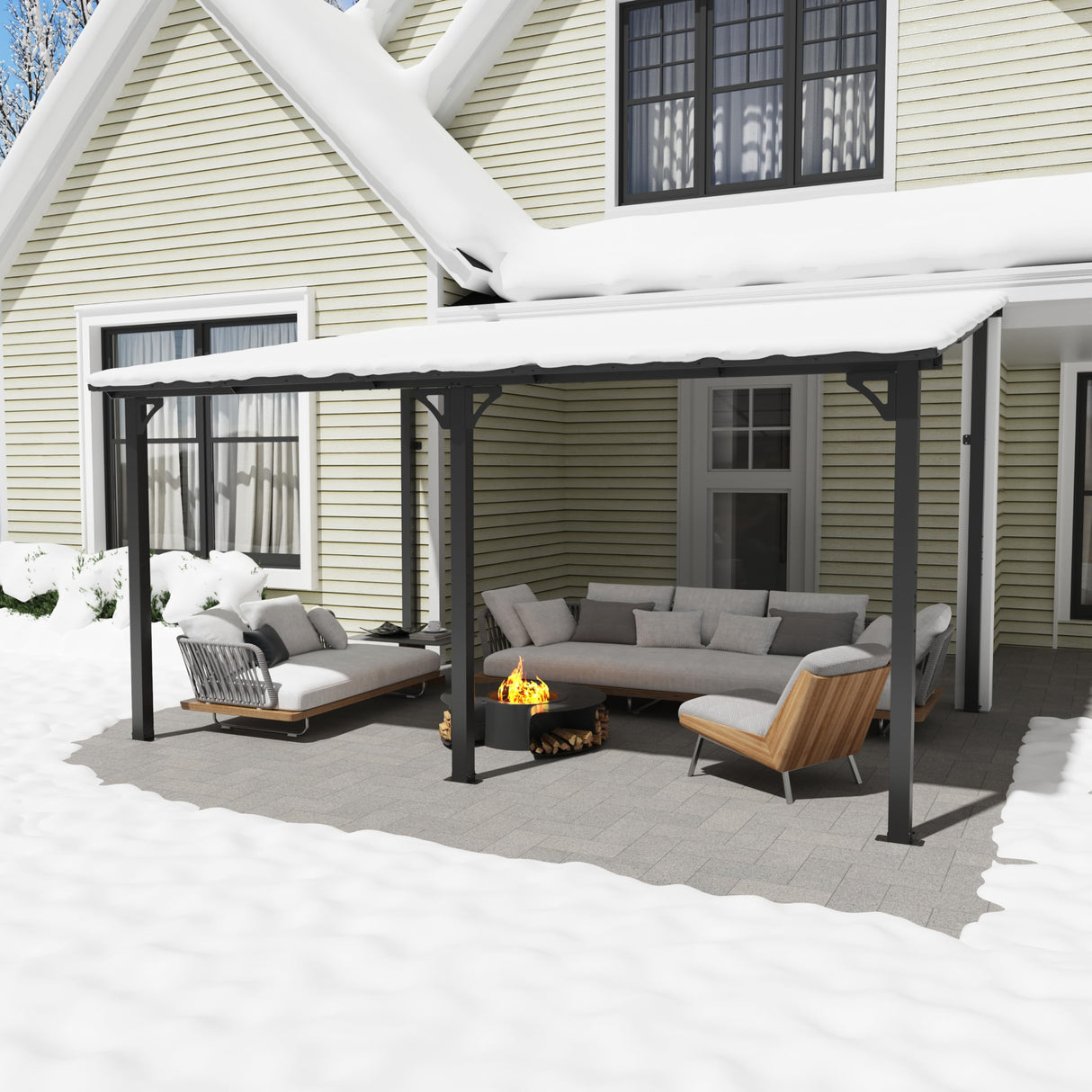 OC Orange-Casual 10x14 FT Patio All-Iron Gazebo,Hard Top Lean to Gazebo Pergola with Roof, Wall Mounted Heavy Duty Awnings, for Outdoor, Backyard, Deck OC Orange-Casual