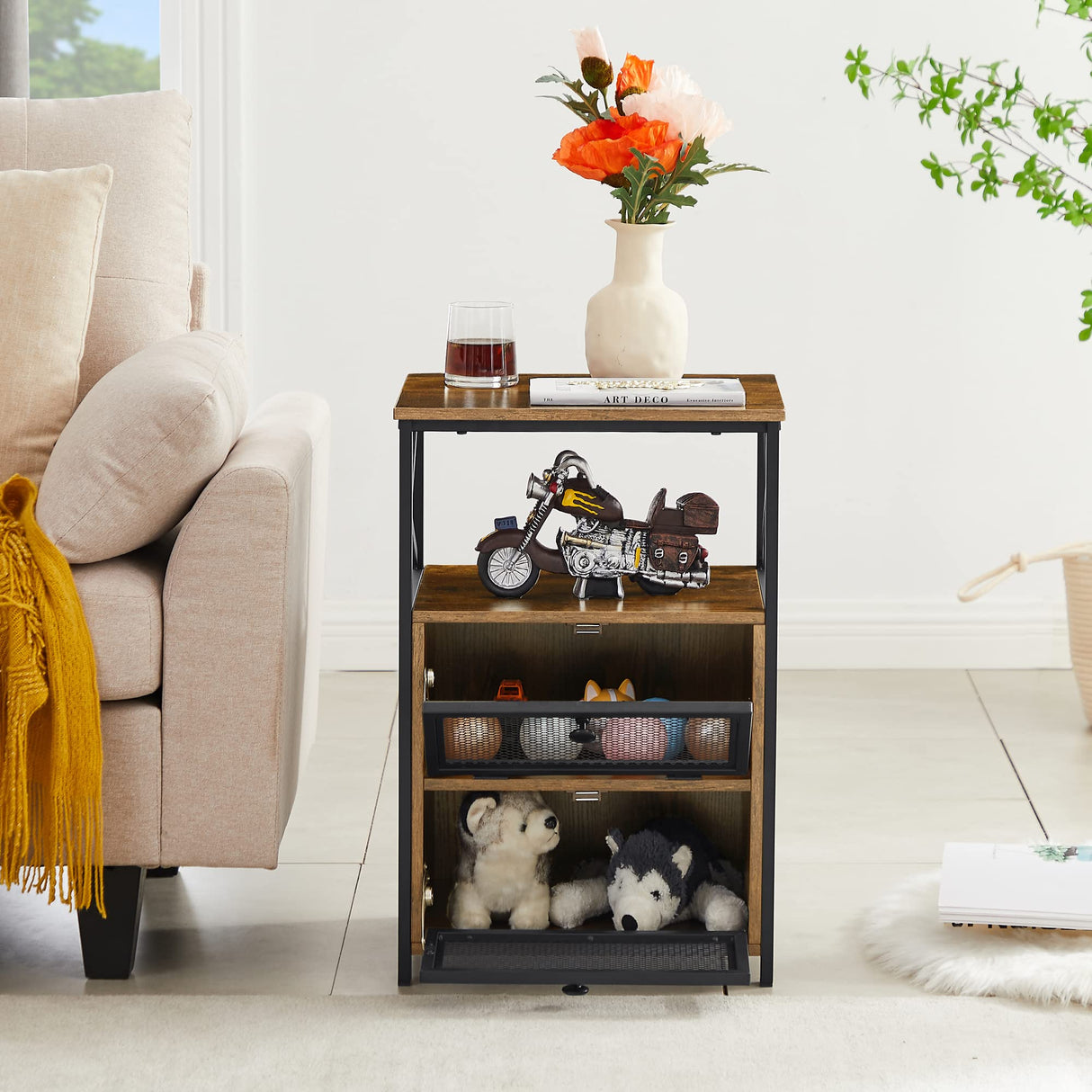 VECELO Nightstand Set of 2, End Table with Flip Drawer, Modern Night Stand for Bedroom Living Room, Office, Easy Assembly, 2 PCS, Brown VECELO