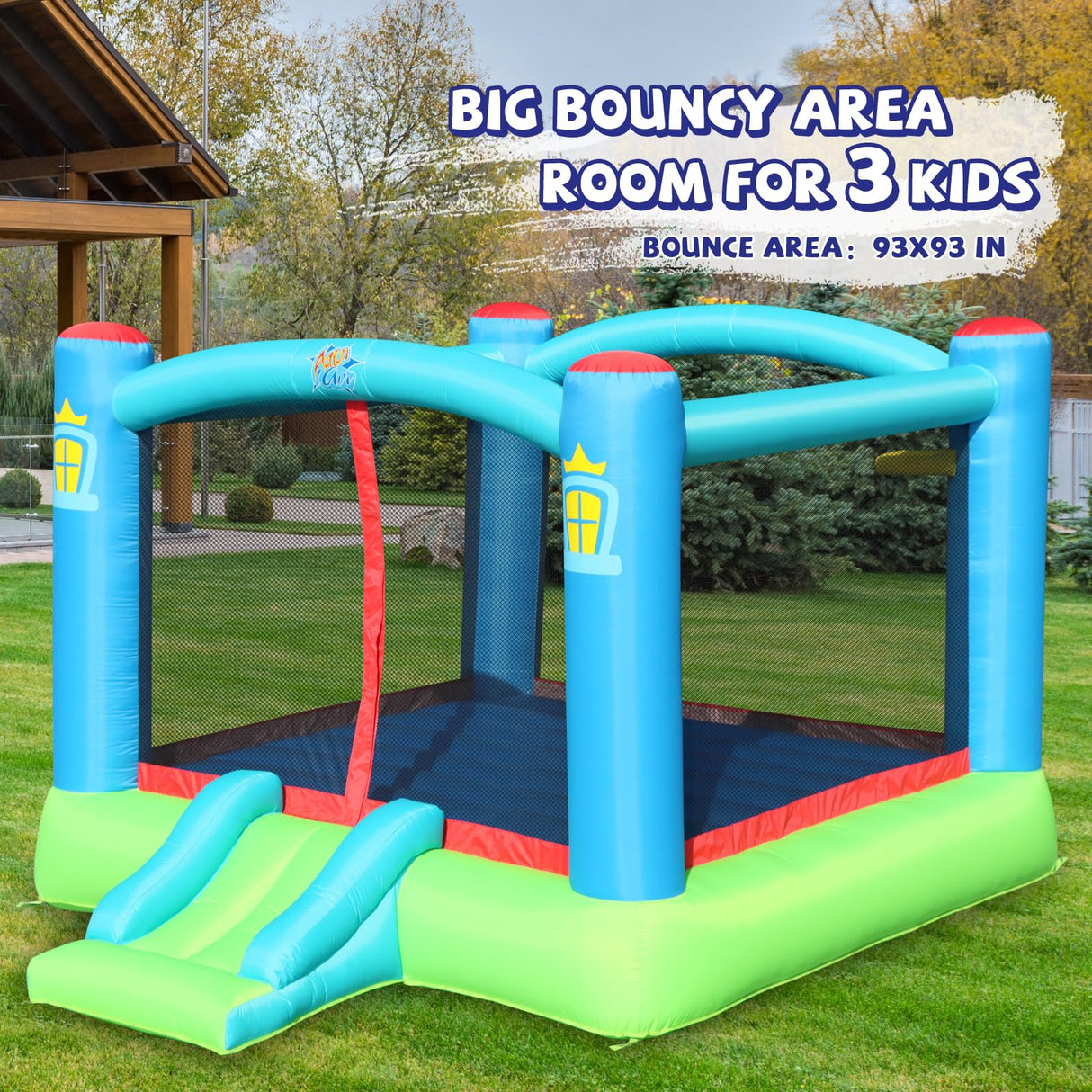 Action Air Bounce House, Outdoor Inflatable Bouncer with Blower, Large Jumping Area Bouncy Castle for Kids Action air