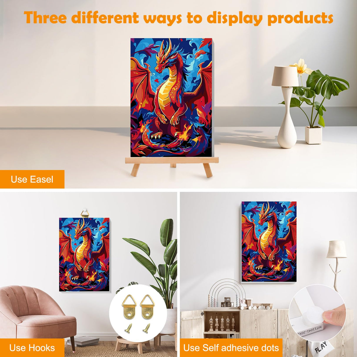 MOGTAA Dragon Paint by Numbers Kit for Adults Beginners with Frame, Animal Adult Paint by Number Kits on Canvas with Easel, Easy DIY Oil Painting Kits for Home Decor, 8x12in MOGTAA