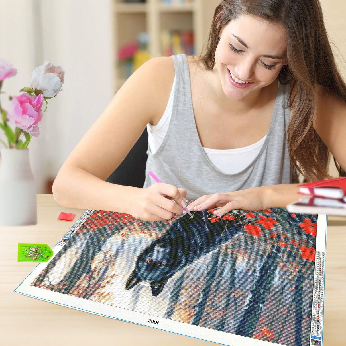 JOOZ Large Diamond Art Kits for Adults - 5D Wolf Diamond Painting Kits for Adults, DIY Full Drill Black Wolf Diamond Art Painting, Gem Painting Kit for Home Wall Decor 27.5 X 15.7 Inch JOOZ