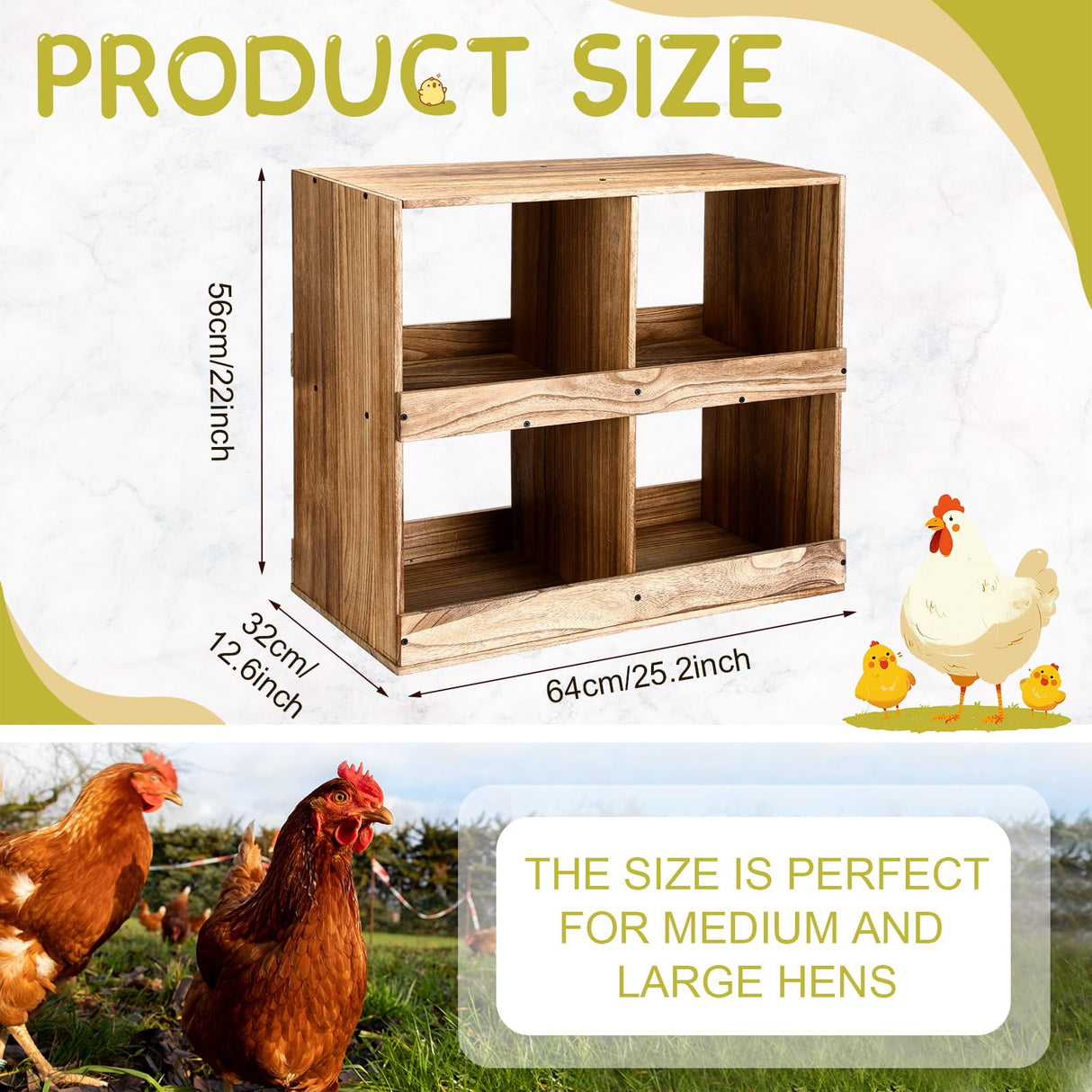 Cinnvoice Chicken Nesting Boxes 4 Compartment Wooden Chicken Laying Boxes Nesting Boxes for Chicken Coop Chicken Laying Eggs Nest Box for Chickens Hens Ducks Poultry Easy Egg Collection Cinnvoice