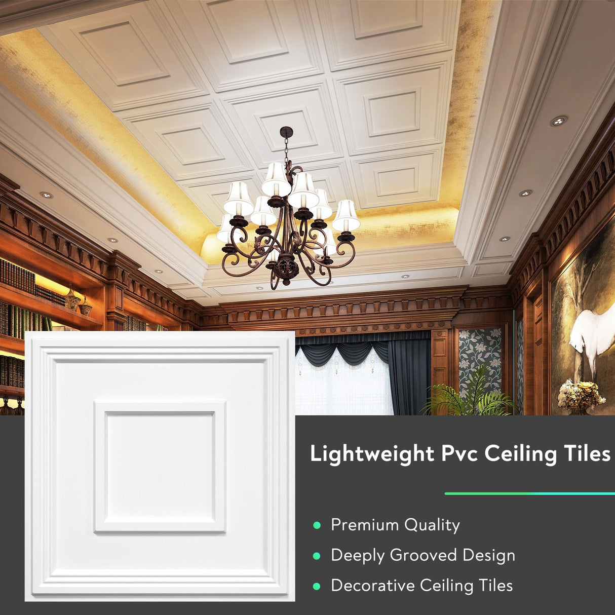 STICKGOO PVC Ceiling Tiles, 2'x2' Glue Up Ceiling Panel White to Prevent Breakage Cover 48 Sq. Ft, Pack of 12 Tiles STICKGOO