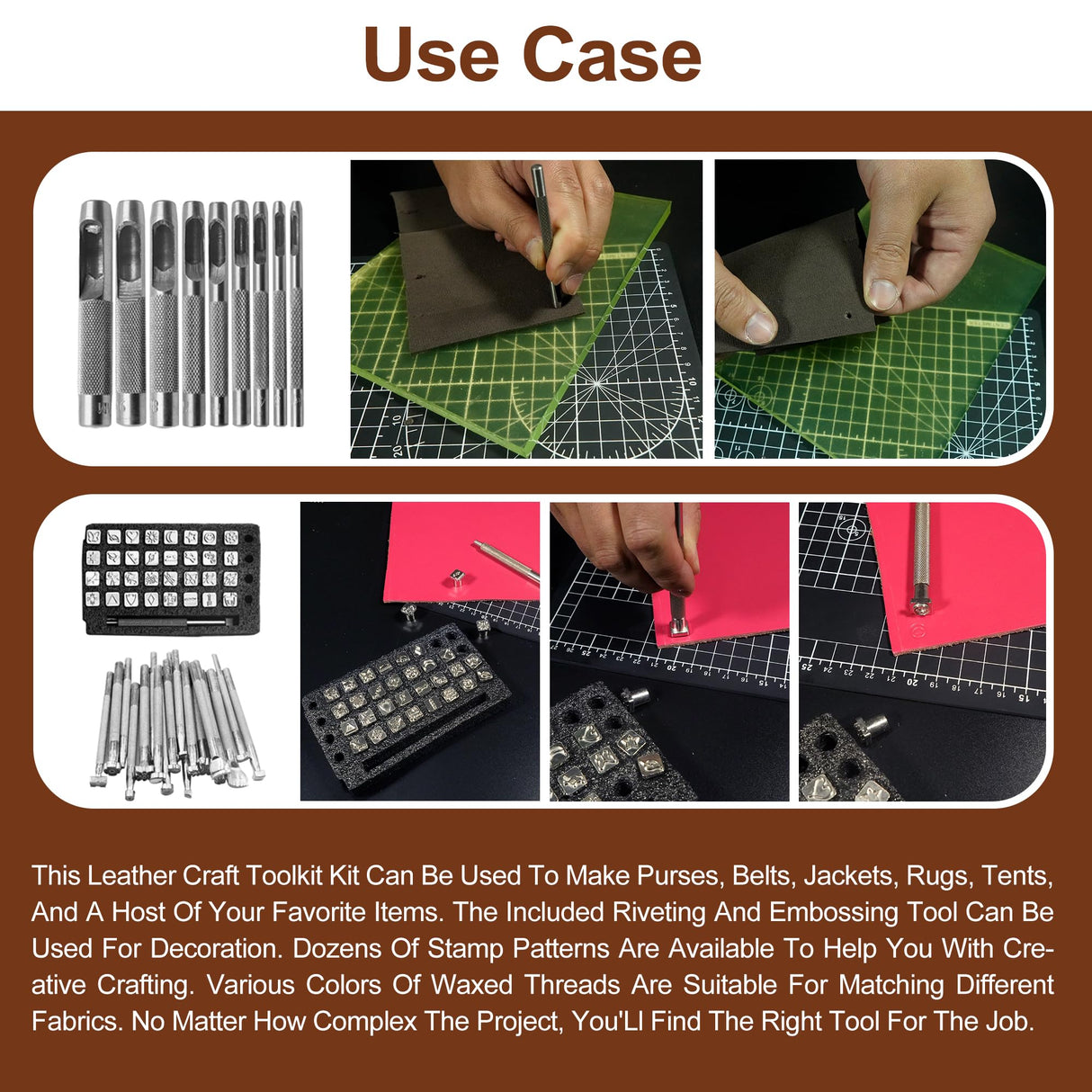 Runfider 588PCS Leather Working Tool Set, professional tools for leather craft enthusiasts beginners, contains a variety of carving, cutting, punching, sewing and stamping tools to meet all your needs runfider