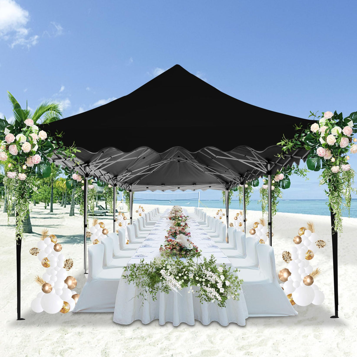 HOTEEL 10x30 Canopy Tent with Walls 10x30 Party Tent, Waterproof Easy Setup Canopy Tent 10x30 with Roller Bag and Weight Bags, Outdoor Pop Up Canopy Tent for Parties,Events,Backyard,Wedding, Black Hoteel