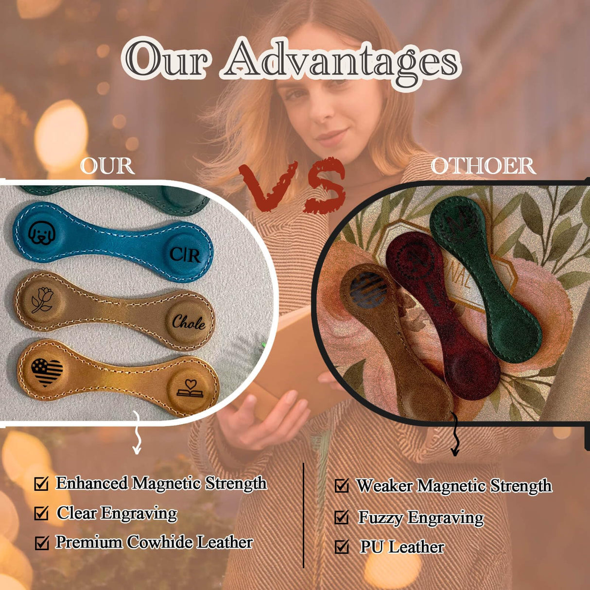 Personalised Magnetic Leather Bookmark, Custom Bookmark, Reader Gift, Book Lover Gift, Anniversary Gift, Wedding Gift (Customized All Colors) KIKIDWIS