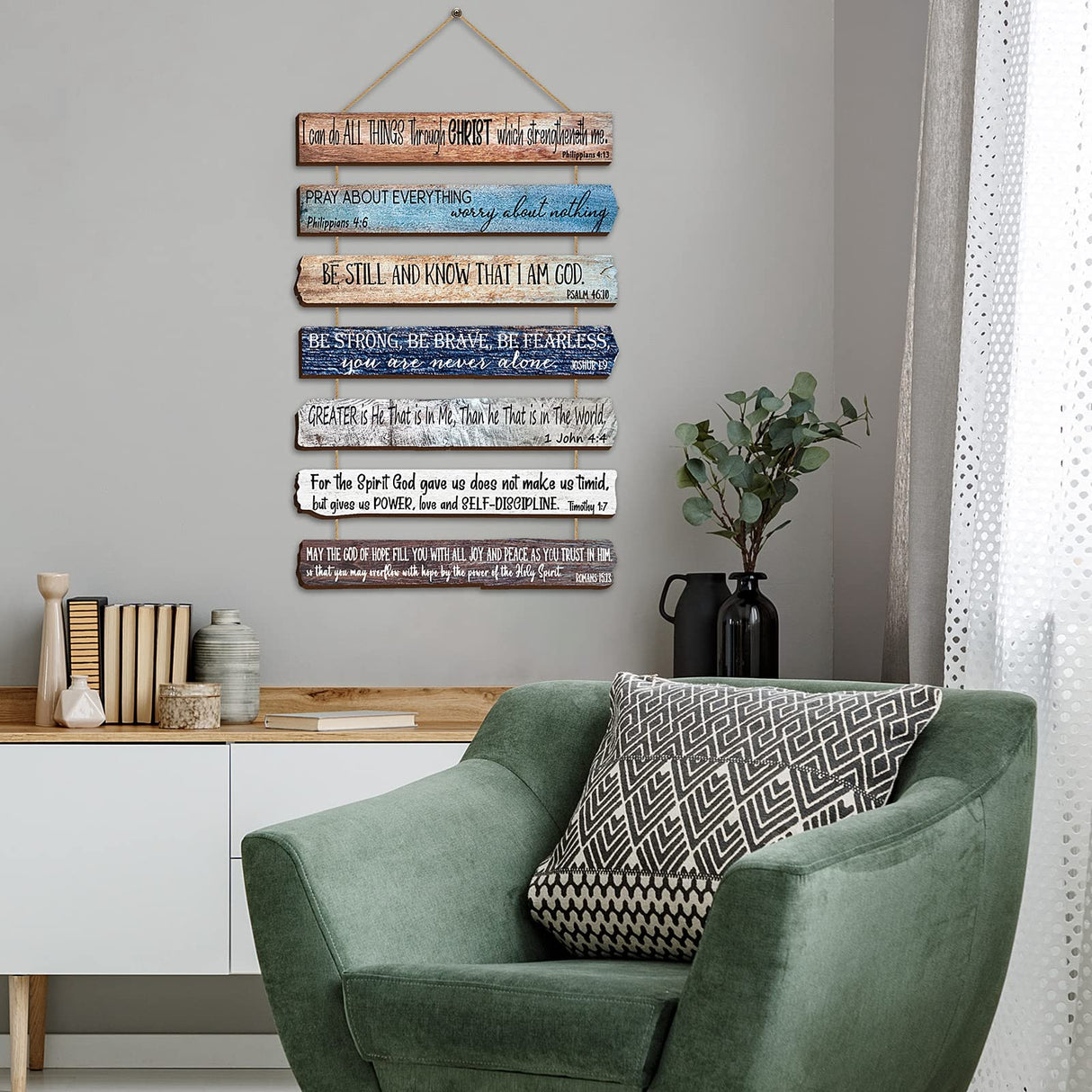 Yookeer Christian Wall Art Office Inspirational Wooden Bible Verses Bedroom Scripture Wall Art Meditation Inspirational Hanging Wood Sign for Kitchen Living Room(Brown,English Style) Yookeer