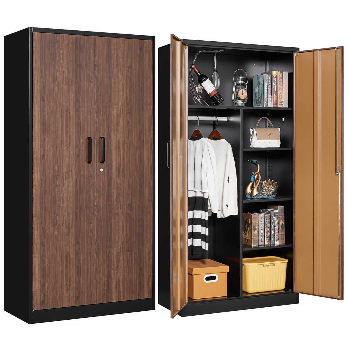 Letaya Metal Storage Cabinets,72'' Employee Lockers Steel Wardrobe with Lock Door for Office,Home,School,Gym,Fire Department,Hotel(Wood Grain Color) Letaya