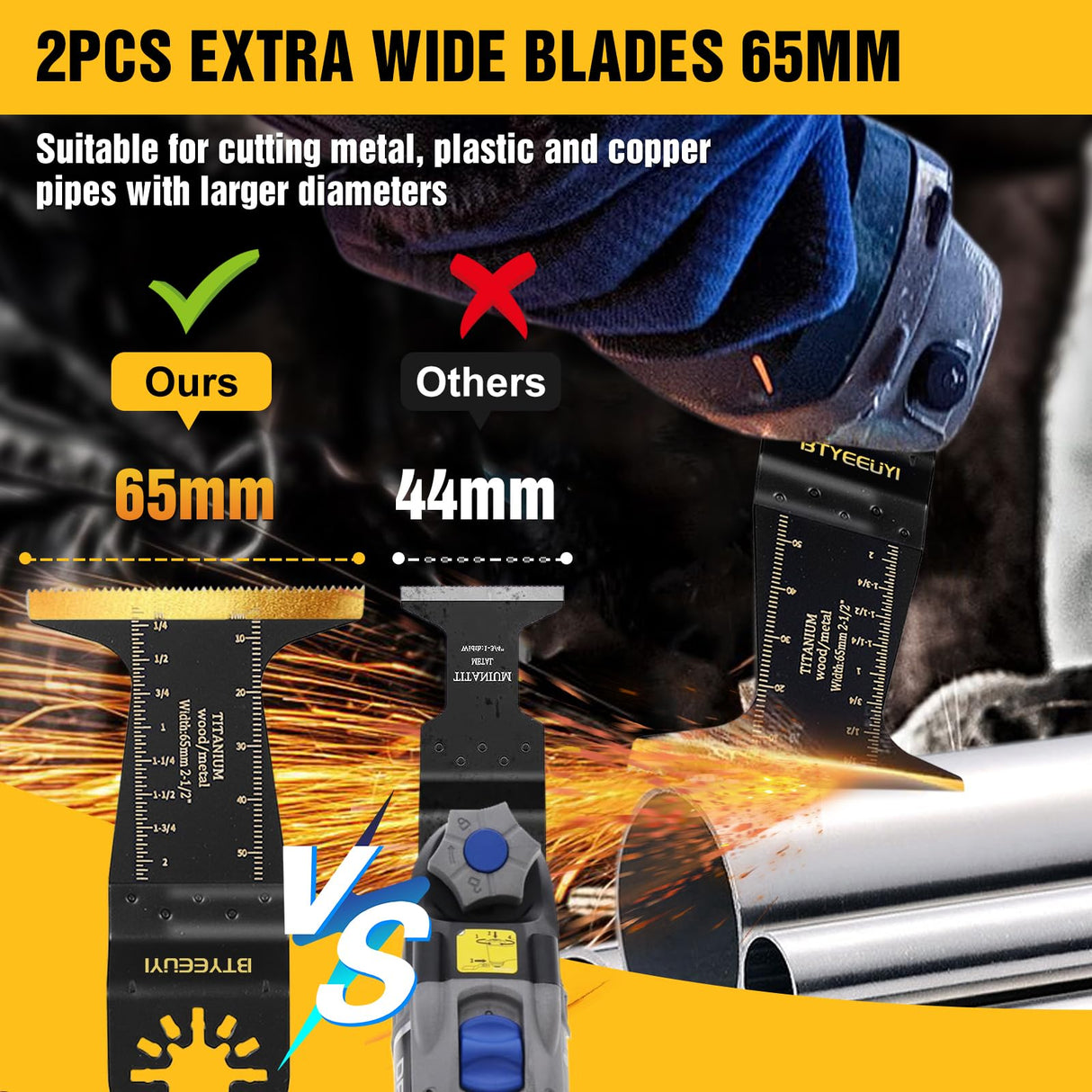 BTYEEUYI 18 PCS Titanium Oscillating Tool Blades Metal Cutting, Universal Multitool Blades for Metal Nails Wood Plastic and Hard Material, Multi Tool Blades Kits Fit Dewalt Ryobi Bosch Milwaukee BTYEEUYI
