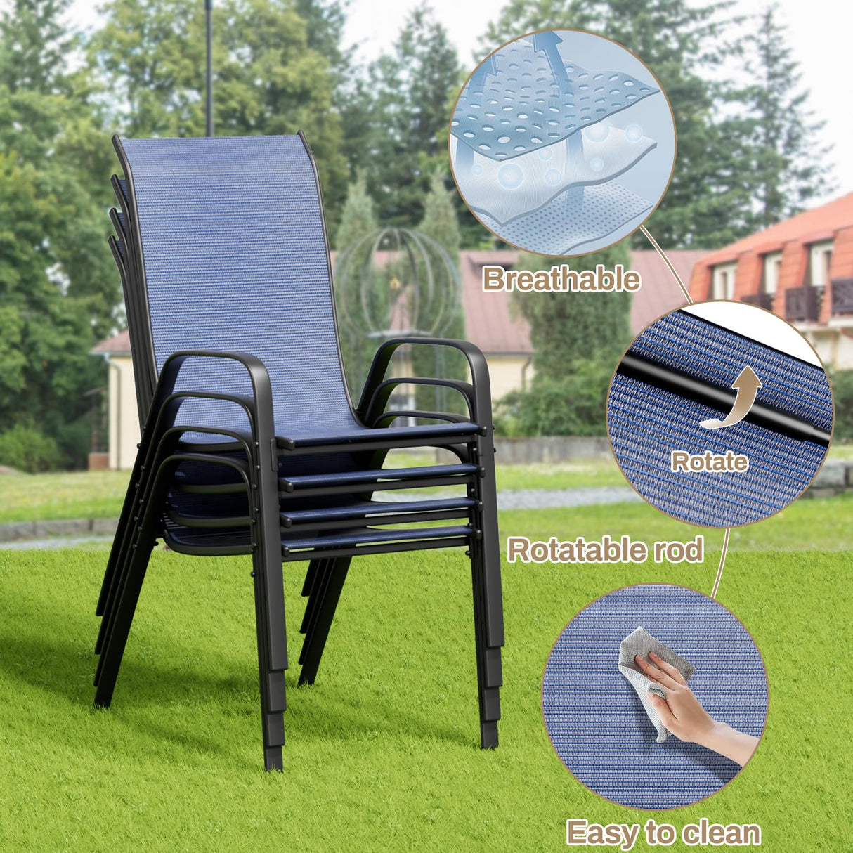 TLSUNNY Patio Dining Set 5 Pieces, All Weather Outdoor Furniture W/30"X 30" Table and 4 Stackable Textilene Chairs, Metal Table and Chairs for Lawn, Garden, Poolside, Backyard (Umbrella not Included) TLSUNNY