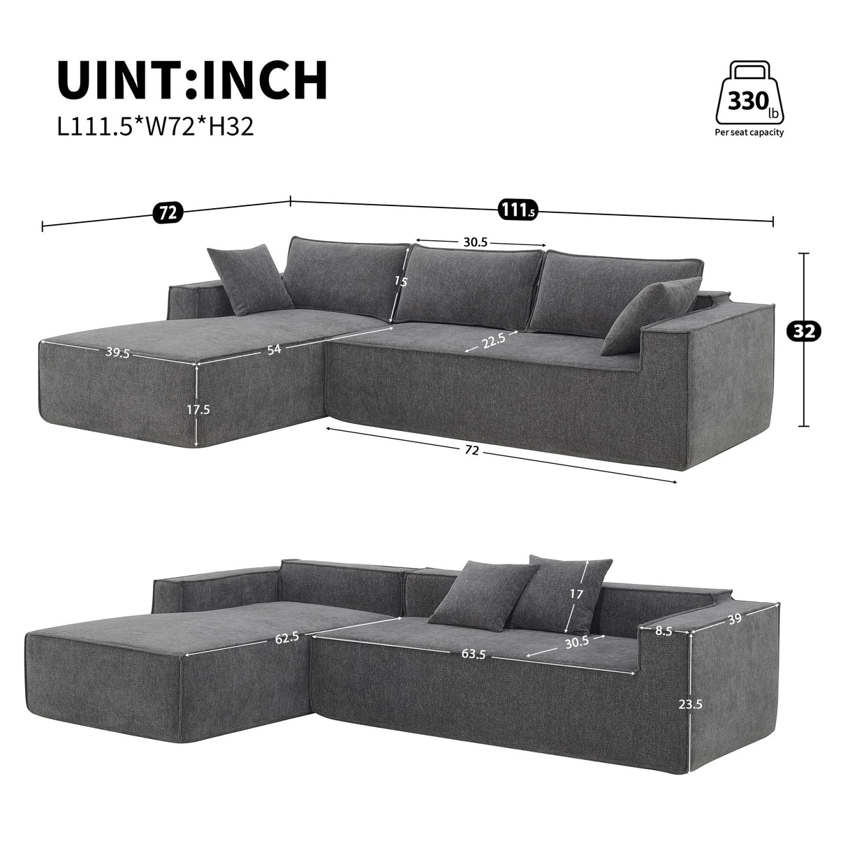 Modern Free Combination Sectional Sofa, Modular 4-Seat Couch Set, Floor Sleeper Bed, Wrinkle-Resistant, Gray Merax