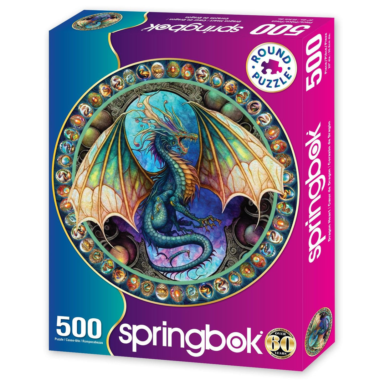 Springbok's Dragon Heart 500 Piece Round Jigsaw Puzzle for Adults - Unique Cust Pieces with Spectacular Dragon Image - Made in USA Springbok