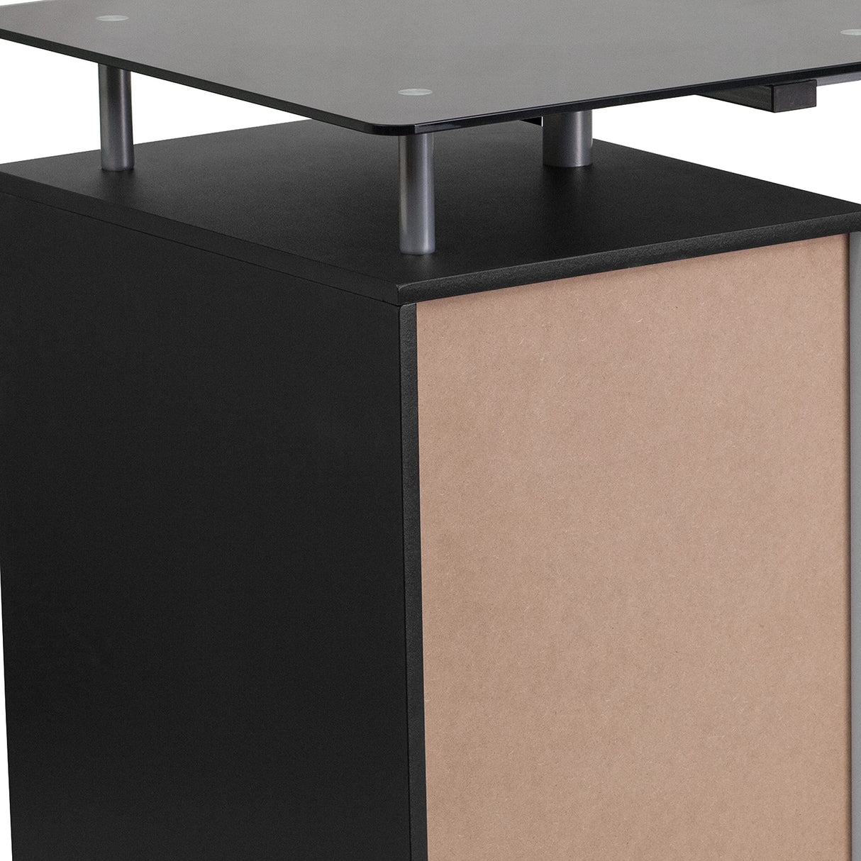 EMMA + OLIVER Black Glass Computer Desk with Three Drawer Pedestal EMMA + OLIVER