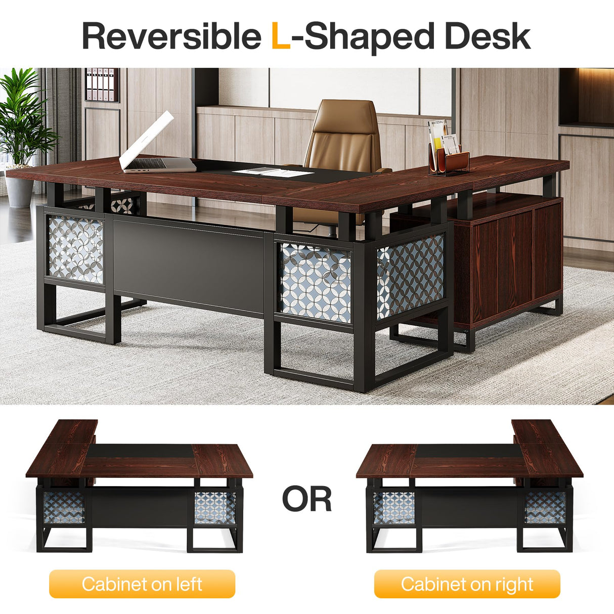 Tribesigns L-Shaped Desk with File Cabinet: 63" Modern Executive Computer Desk with Storage Cabinet and Shelves, Wood Home Office Desk Set, Large Desk Business Furniture Workstation Tribesigns