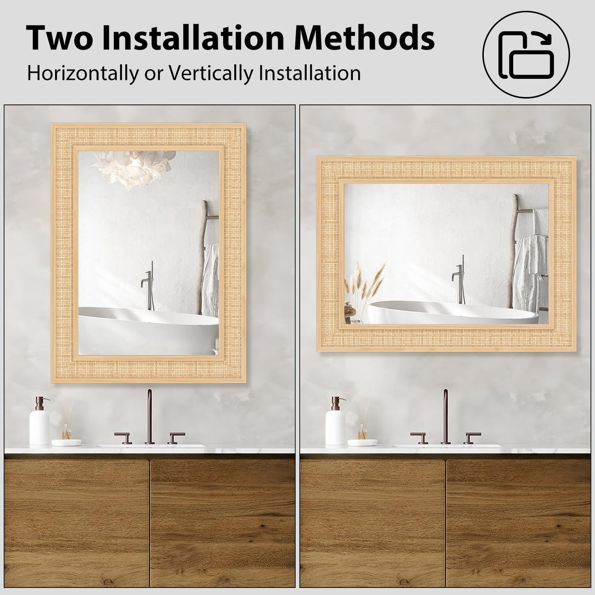FUWU HOME Rattan Wall Mirror with Wooden Framed 24 X 32 inch Farmhouse Rectangle Wood Mirror for Modern Decorative Bathroom, Living Room, Entryway, Bedroom FUWU HOME
