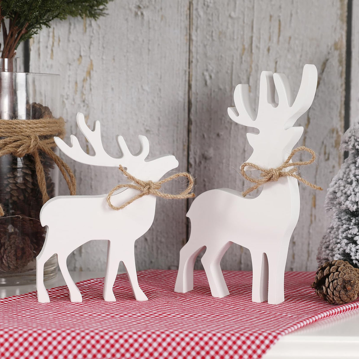 Christmas Decorations-2PCS Wooden Reindeer Sign-Christmas Decorations for Home Shelf Mantel Table Windowsill Party Decor FunouHome