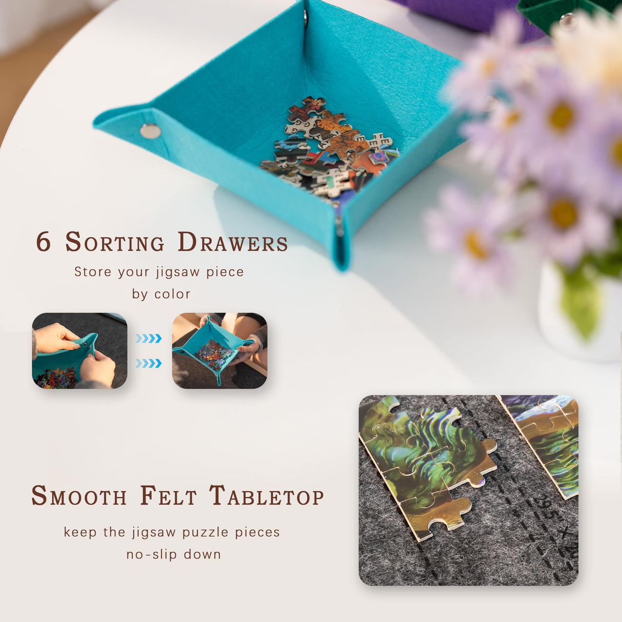 Becko US 1500 Piece Jigsaw Puzzle Board with 6 Trays & Cover, Foldable Puzzle Mat with Auxiliary Lines for Puzzle Storage Saver, Lightweight & Portable, for 1500 1000 750 500 Pieces Jigsaws Puzzles