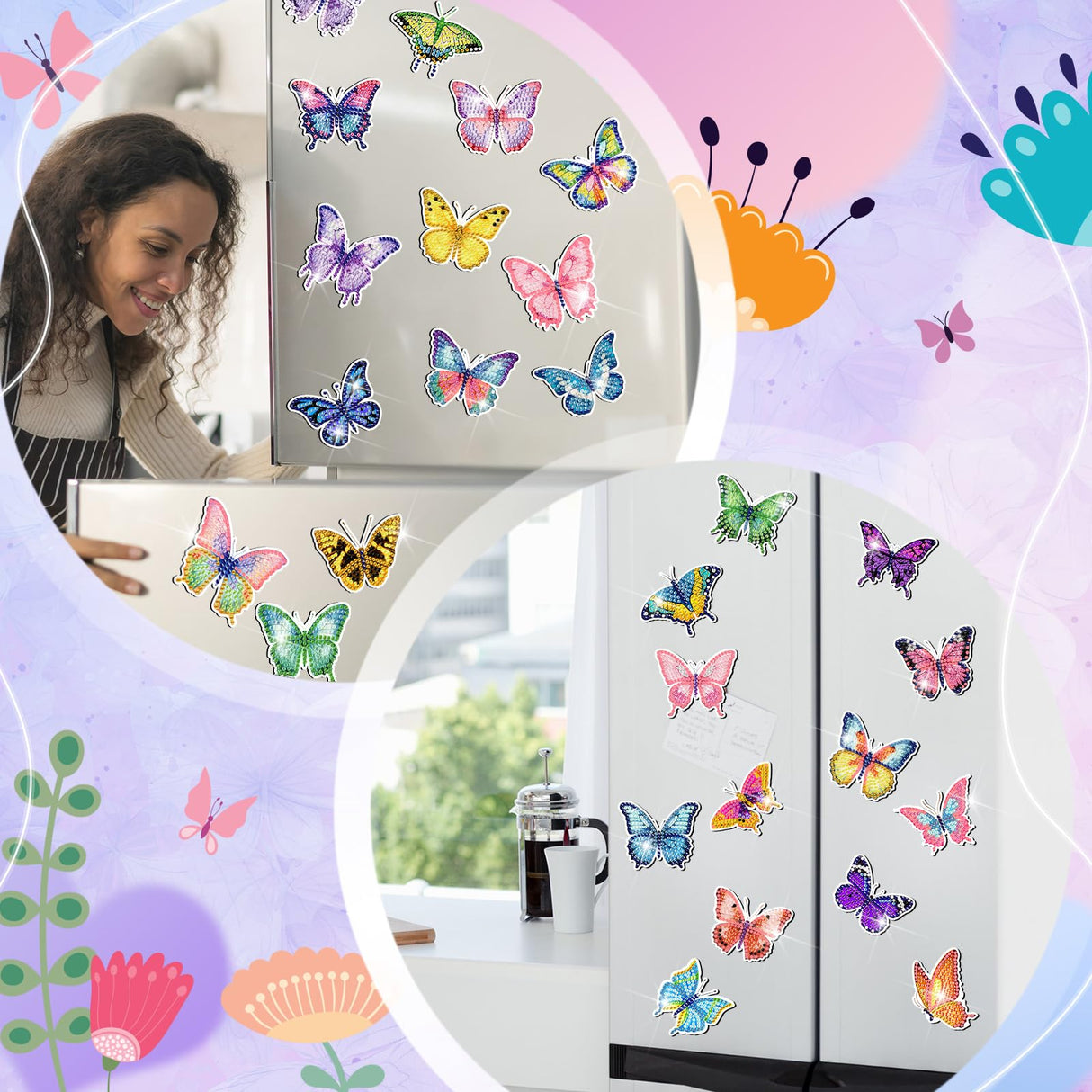 Outus 30 Pcs Luminous Butterfly Diamond Painting Magnets Butterfly Diamond Art Kits for Refrigerator Spring Fridge Magnet Stickers for DIY Craft Home Decors Outus