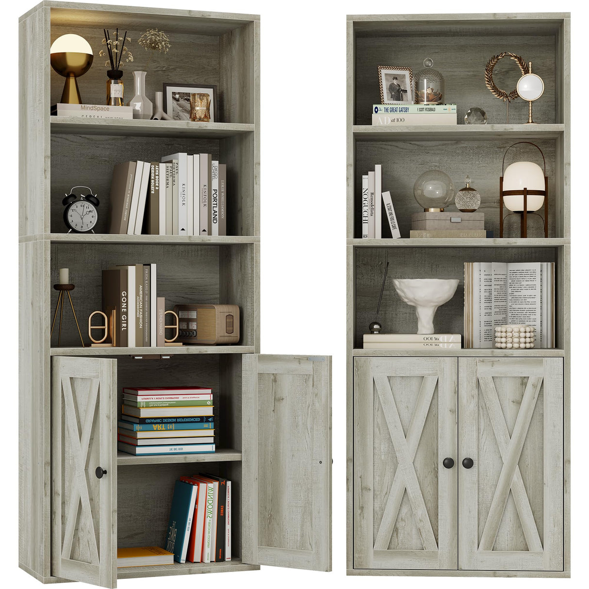 IRONCK Industrial Bookshelves and Bookcases with Doors 11.8 in Depth Set of 2 Floor Standing 5 Shelf Display Storage Shelves Bookcase Home Decor Furniture for Home, Office, Living Room, Bedroom IRONCK