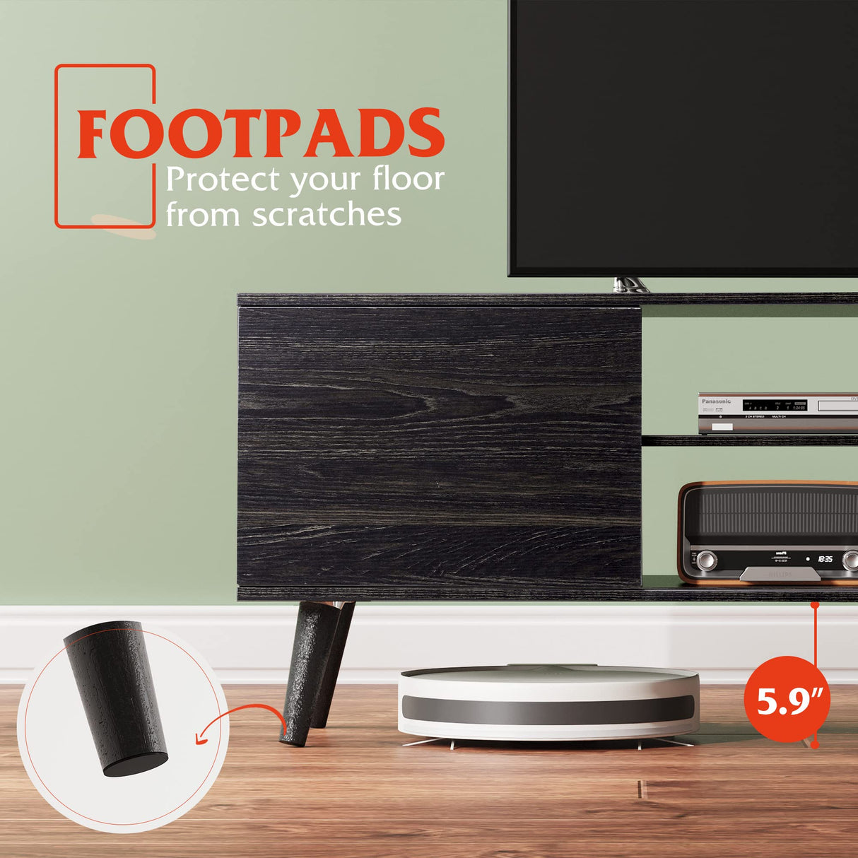 WLIVE TV Stand for 55 60 inch TV, Modern Entertainment Center with Storage Cabinets, Mid Century TV Console Table for Bedroom, TV Stand for Living Room, Charcoal Black WLIVE