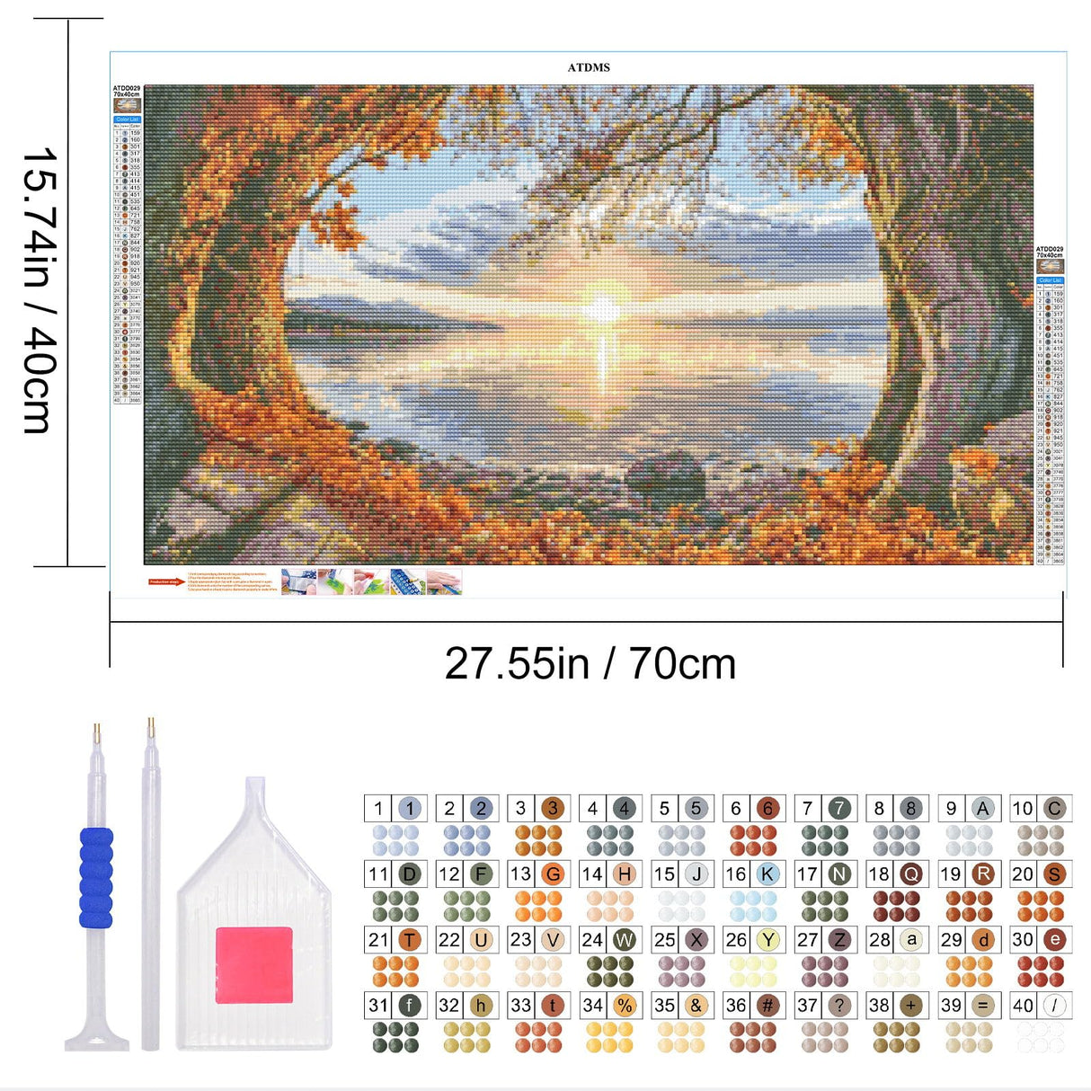 ATDMS Large Diamond Art Kits for Adults - 5D Landscape Diamond Painting Kits for Adults DIY Full Drill Diamond Painting Sunset Lake Gem Art Kits for Home Wall Decor 27.5x15.7 Inch ATDMS